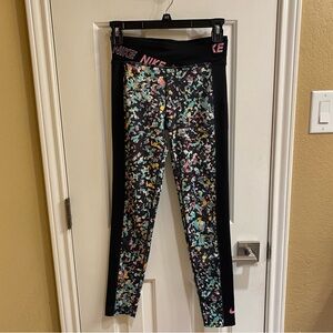 Girls' Nike Athletic Workout Leggings Pant Black Multi-Color Abstract Size Large